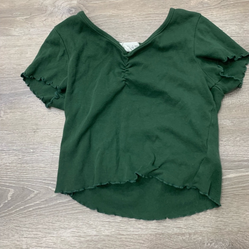 Green Asymmetrical Ruched Short Sleeve Blouse
